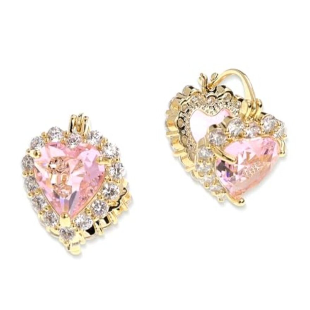 Pink Heart Rhinestone Earrings